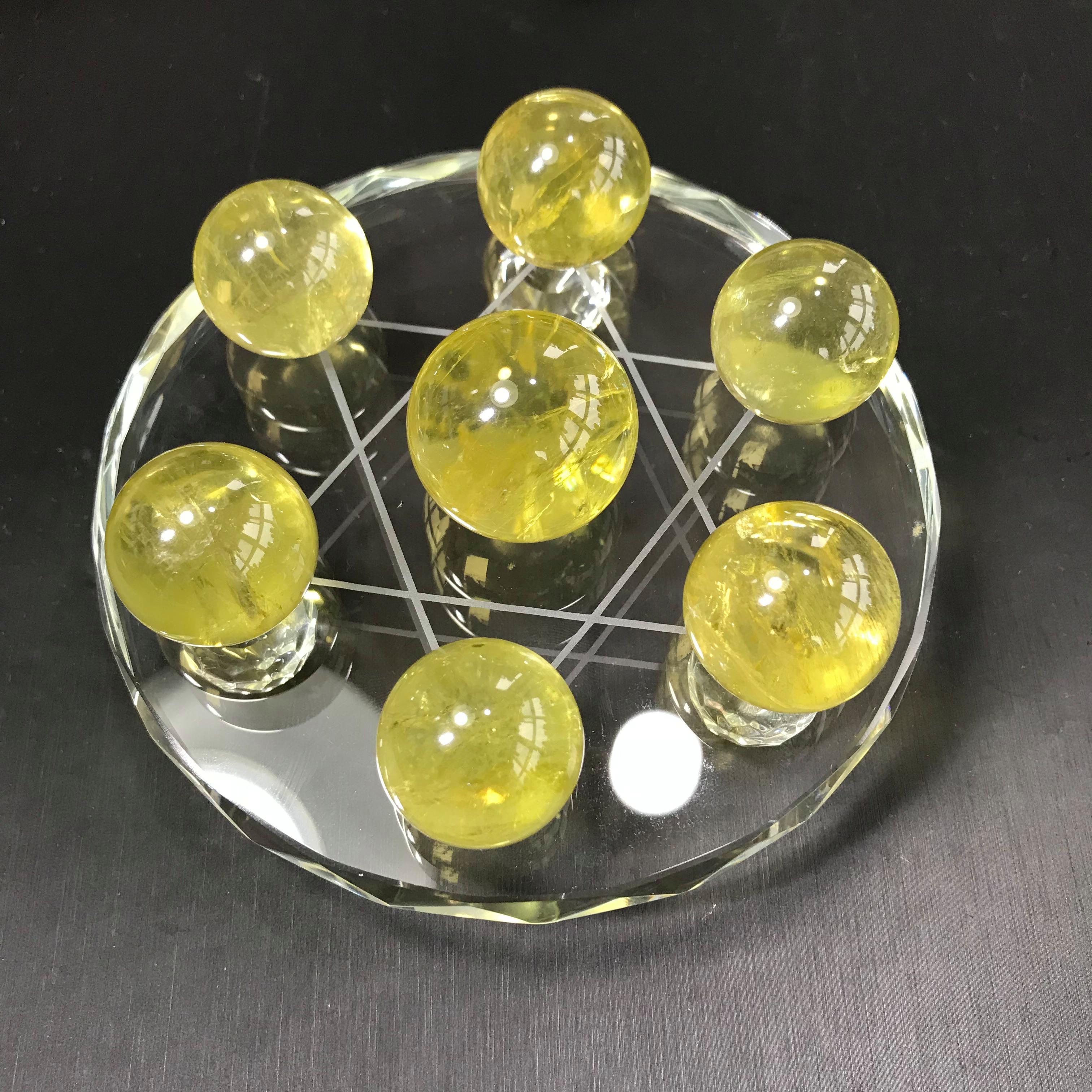 天然黃水晶球黃水晶七星陣方解石水晶球超強招財旺財擺件