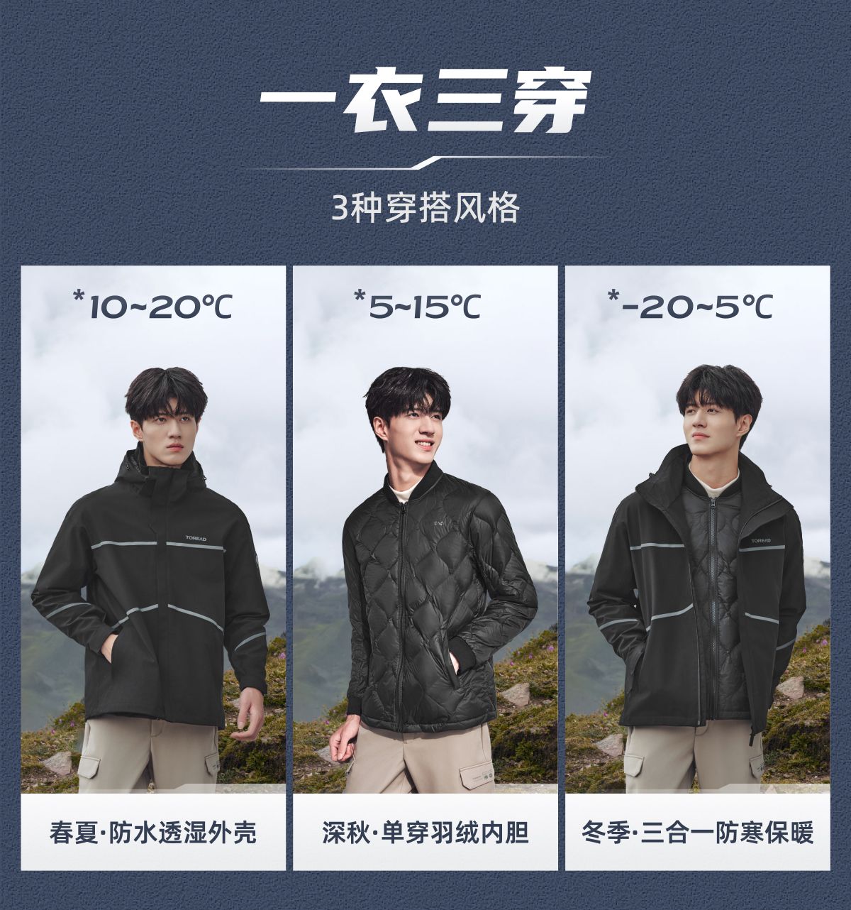 伙拼山林探路者戶外抓絨內(nèi)膽防風(fēng)防水戶外服三合一沖鋒衣
