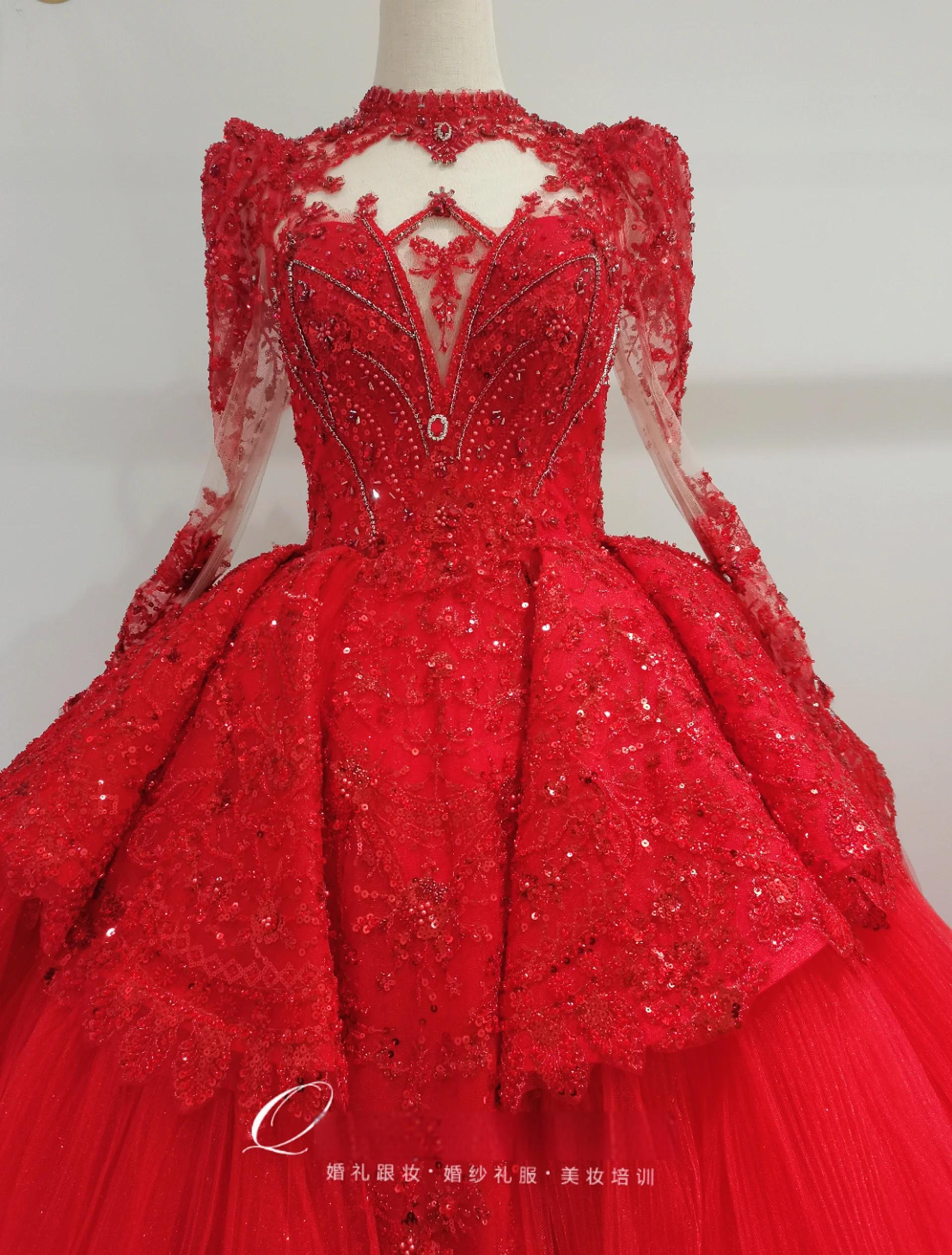 2010新款定做加工外貿(mào)紅色新娘婚紗禮服H47